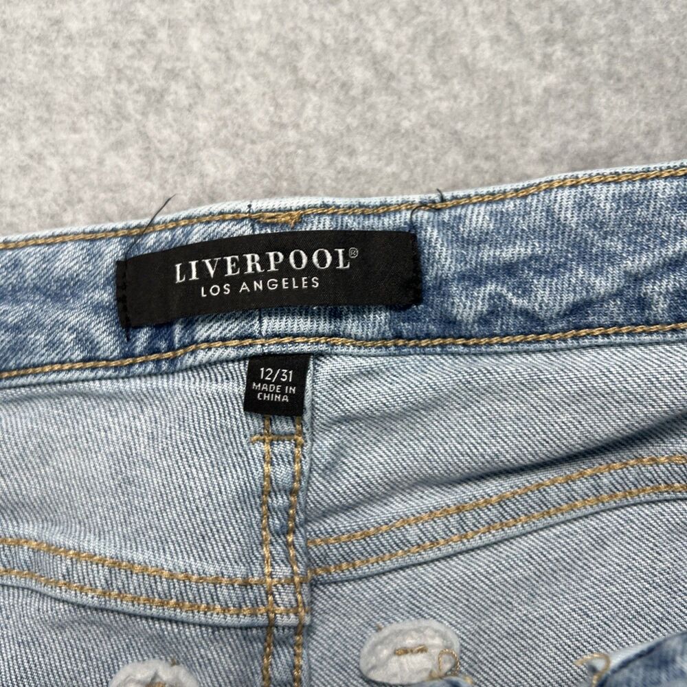 Liverpool Jeans Hannah Crop Flare Leg 12/31 Blue Distressed Denim Fray Hem Boho - Picture 10 of 16